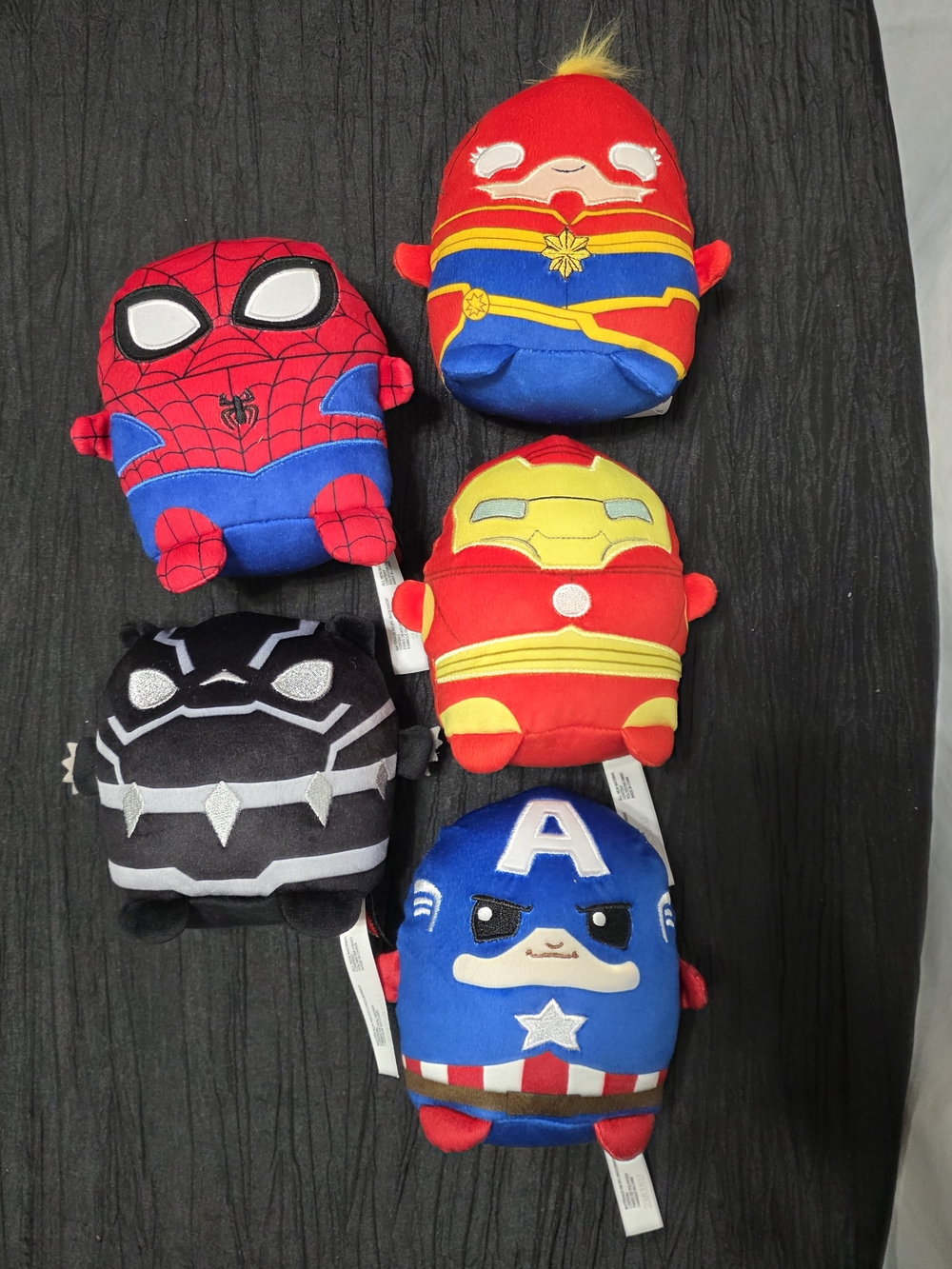 Marvel Superhero Plush Set 5 Spiderman,Black Panther,CptAmerica &Marvel,Ironman